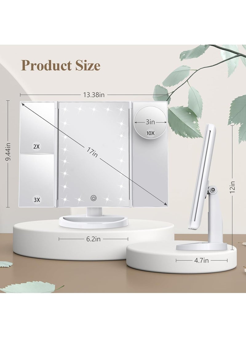 Makeup Mirror Vanity Mirror with Lights, Lighted Makeup Mirror with 2X 3X 10X Magnification, LED Trifold Compact Mirror, Touch Dimming Light Up Mirror, Dual Power Supply, Gifts for Women (White) - pzsku/Z77682FFA4DFD864441CCZ/45/_/1724914638/94b69b0b-a29e-4d25-9edb-7e816eb16e66