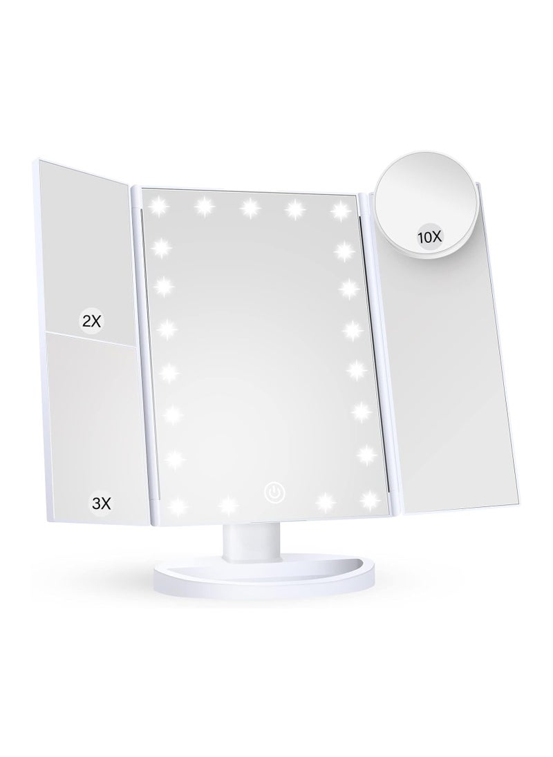 Makeup Mirror Vanity Mirror with Lights, Lighted Makeup Mirror with 2X 3X 10X Magnification, LED Trifold Compact Mirror, Touch Dimming Light Up Mirror, Dual Power Supply, Gifts for Women (White) - pzsku/Z77682FFA4DFD864441CCZ/45/_/1724914648/46104af3-3815-4774-b5c7-4010a6e0109e