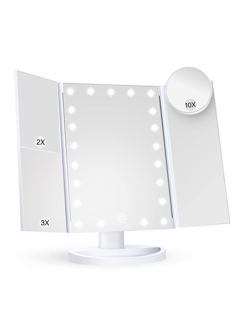 Hihonor Makeup Mirror Vanity Mirror with Lights, Lighted Makeup Mirror with 2X 3X 10X Magnification, LED Trifold Compact Mirror, Touch Dimming Light Up Mirror, Dual Power Supply, Gifts for Women (White)  - Image 3
