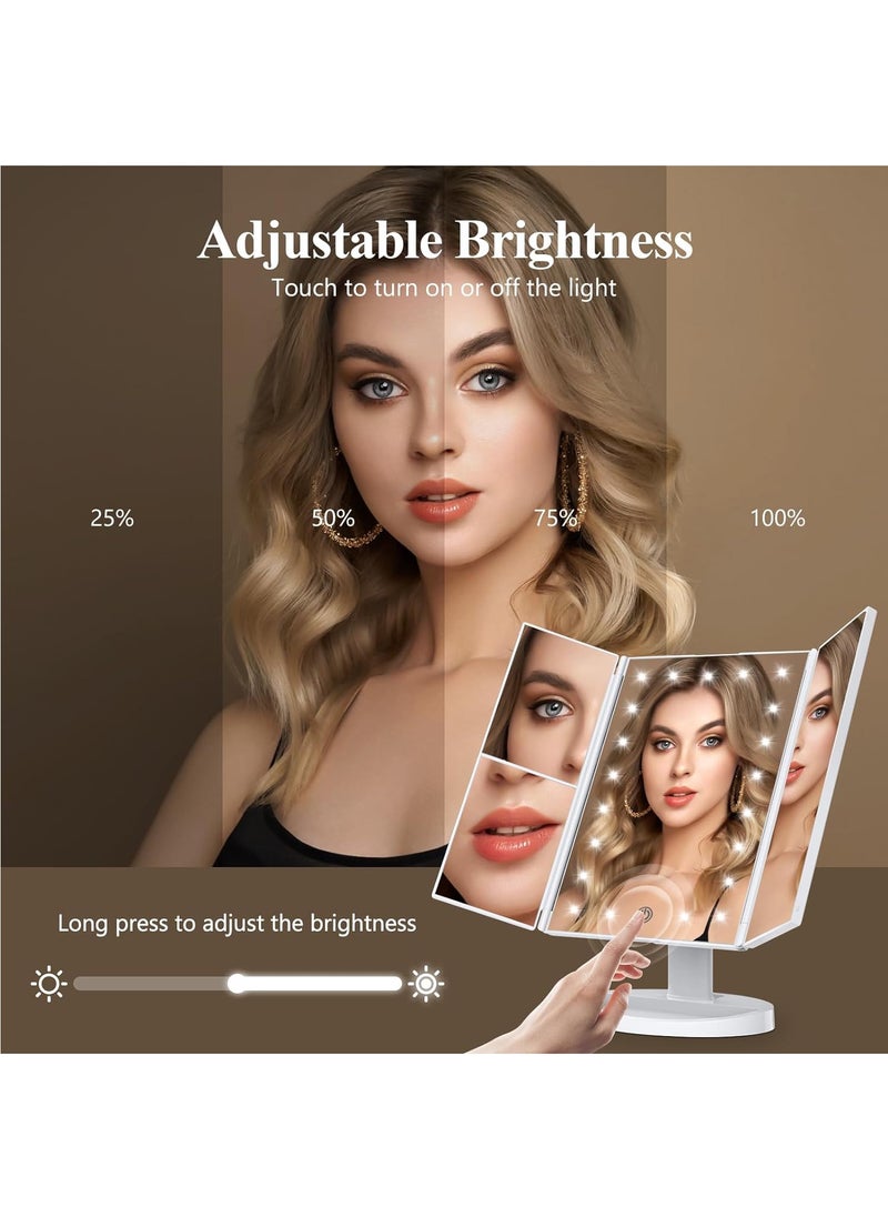 Hihonor Makeup Mirror Vanity Mirror with Lights, Lighted Makeup Mirror with 2X 3X 10X Magnification, LED Trifold Compact Mirror, Touch Dimming Light Up Mirror, Dual Power Supply, Gifts for Women (White)  - Image 5