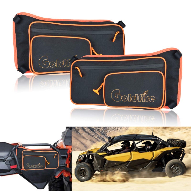 حقائب تخزين خلفية لسيارة Goldfire Maverick X3 ملحقات UTV مجموعة حقائب تنظيم الأدوات للباب الخلفي لسيارة Can-Am Maverick X3 Max Turbo R من 2017 إلى 2024 مع حواف برتقالية