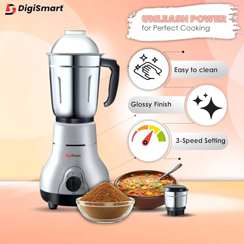 DigiSmart Kitchen Mate 600W Mixer Grinder with 2 Jars | Heavy Duty Motor | 3 Speed Control | Shock Proof ABS Body | For Smoothies, Chutney & Shakes | 2 Years Warranty | Black & Grey - Image 3