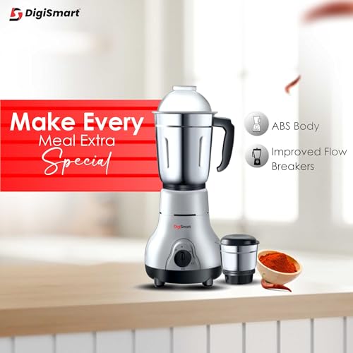 DigiSmart Kitchen Mate 600W Mixer Grinder with 2 Jars | Heavy Duty Motor | 3 Speed Control | Shock Proof ABS Body | For Smoothies, Chutney & Shakes | 2 Years Warranty | Black & Grey - Image 5