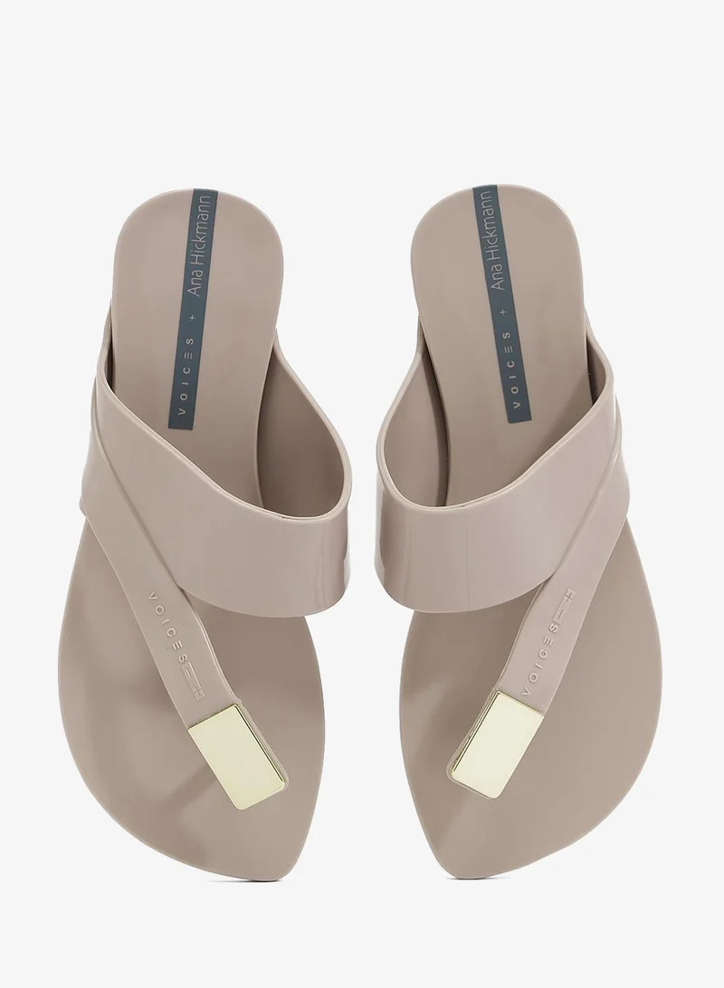 Voices Beige-Beige-Gold Zen Metal Women'S Anti Slip Sole With Crossed Front Design - Beige for Women | Best Price UAE