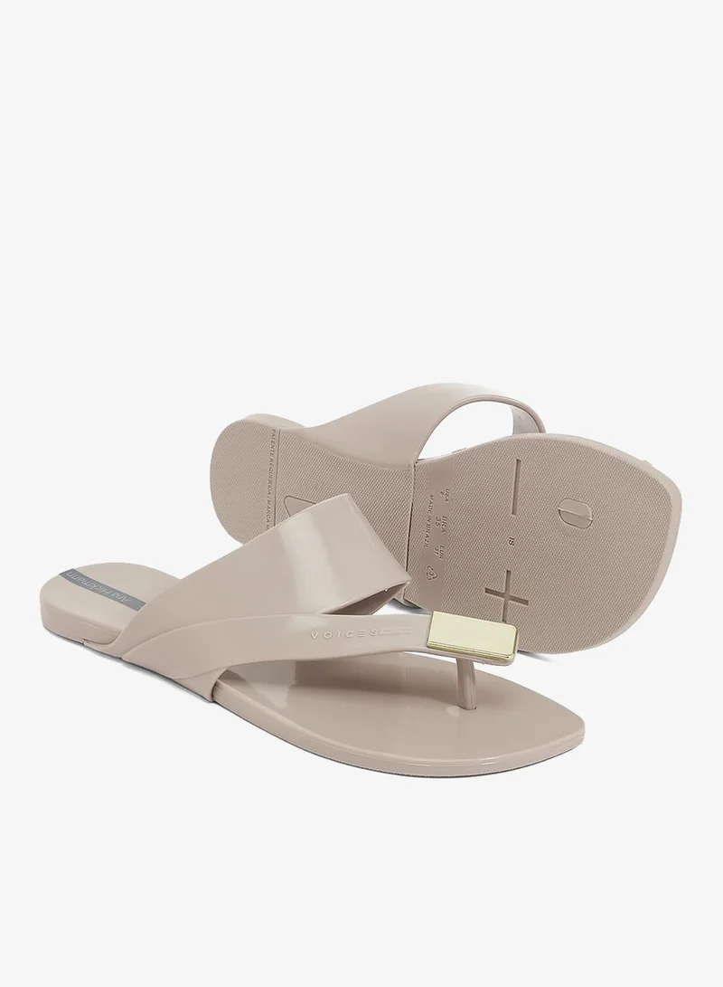 Voices Beige-Beige-Gold Zen Metal Women'S Anti Slip Sole With Crossed Front Design - Beige for Women | Best Price UAE