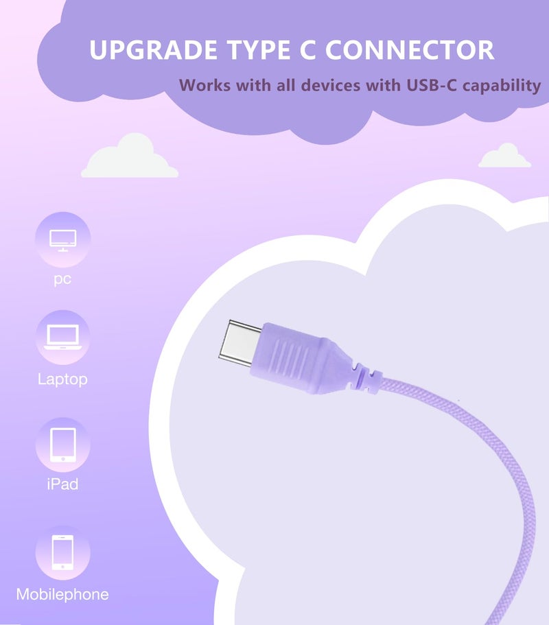 Bywulanda سماعة أطفال USB Type C من Bywulanda مع ترقية، حجم آمن محدود 94dB، صوت ستيريو عالي الدقة، سماعات خفيفة الوزن قابلة للطي للأولاد/البنات/الطلاب/الأجهزة اللوحية/السفر (بنفسجي فاتح) - Image 2