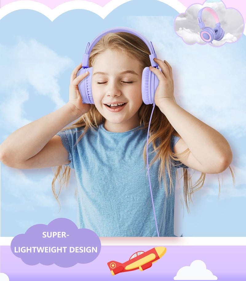 Bywulanda سماعة أطفال USB Type C من Bywulanda مع ترقية، حجم آمن محدود 94dB، صوت ستيريو عالي الدقة، سماعات خفيفة الوزن قابلة للطي للأولاد/البنات/الطلاب/الأجهزة اللوحية/السفر (بنفسجي فاتح) - Image 3
