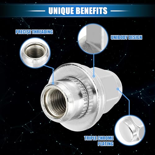 VekAuto 5 Pcs Wheel Lug Nuts Compatible for Jaguar XF XJ XE, Durable M12 x 1.5 Carbon Steel Silver Tone Tire Lugnuts - Image 3