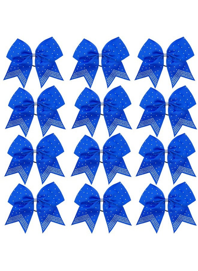 Hipcheer 12PCS 8" Rhinestones Large Cheer Hair Bows for Girls, Hand-made Grosgrain Ribbon Hair Accessories for Teen Girls Softball Cheerleader Sport (Blue) - Image 1