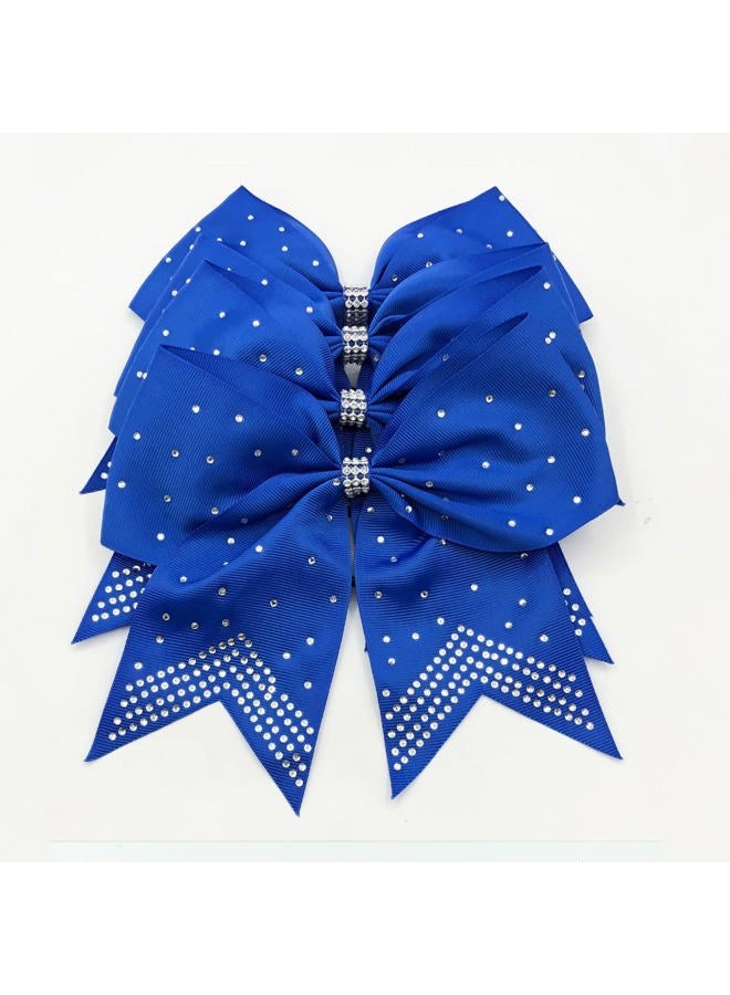 Hipcheer 12PCS 8" Rhinestones Large Cheer Hair Bows for Girls, Hand-made Grosgrain Ribbon Hair Accessories for Teen Girls Softball Cheerleader Sport (Blue) - Image 4