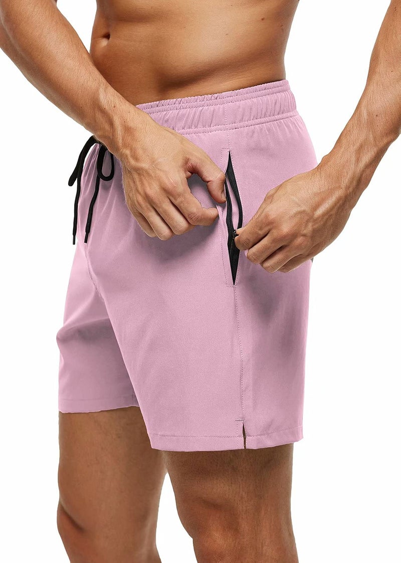 Tyhengta Men's Stretch Swim Trunks Quick Dry Beach Shorts with Zipper Pockets and Mesh Lining Dusty-Pink 32 - Image 5