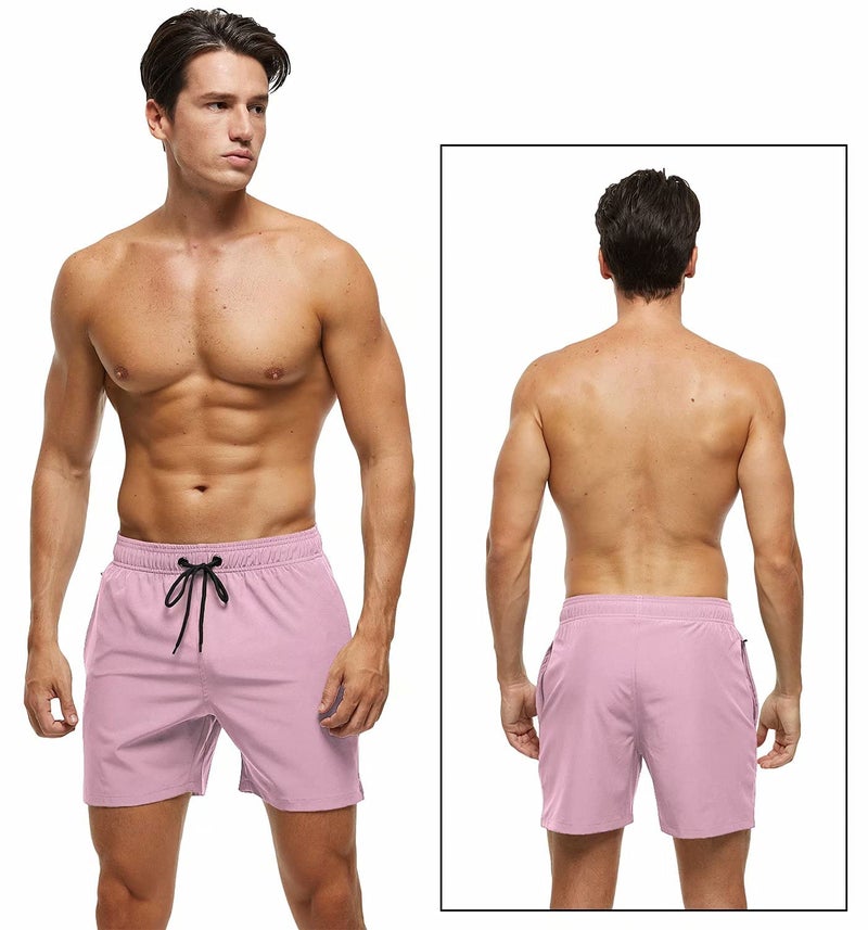 Tyhengta Men's Stretch Swim Trunks Quick Dry Beach Shorts with Zipper Pockets and Mesh Lining Dusty-Pink 32 - Image 2