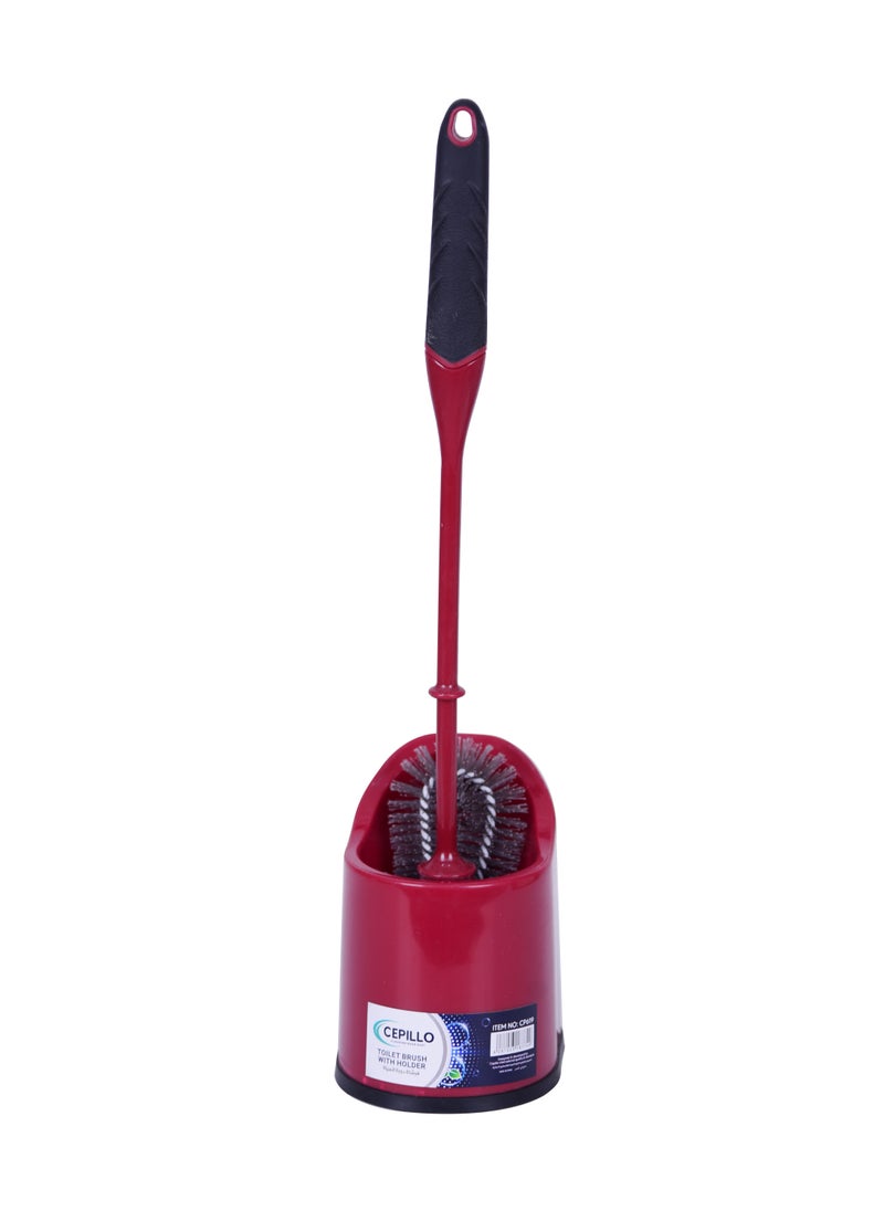 CEPILLO CEPILLO Toilet brush with holder set | Compact Round Design | Clears Clogged Toilets and drains | Ideal for Home & Office Use - Red/Black CP619  - Image 1