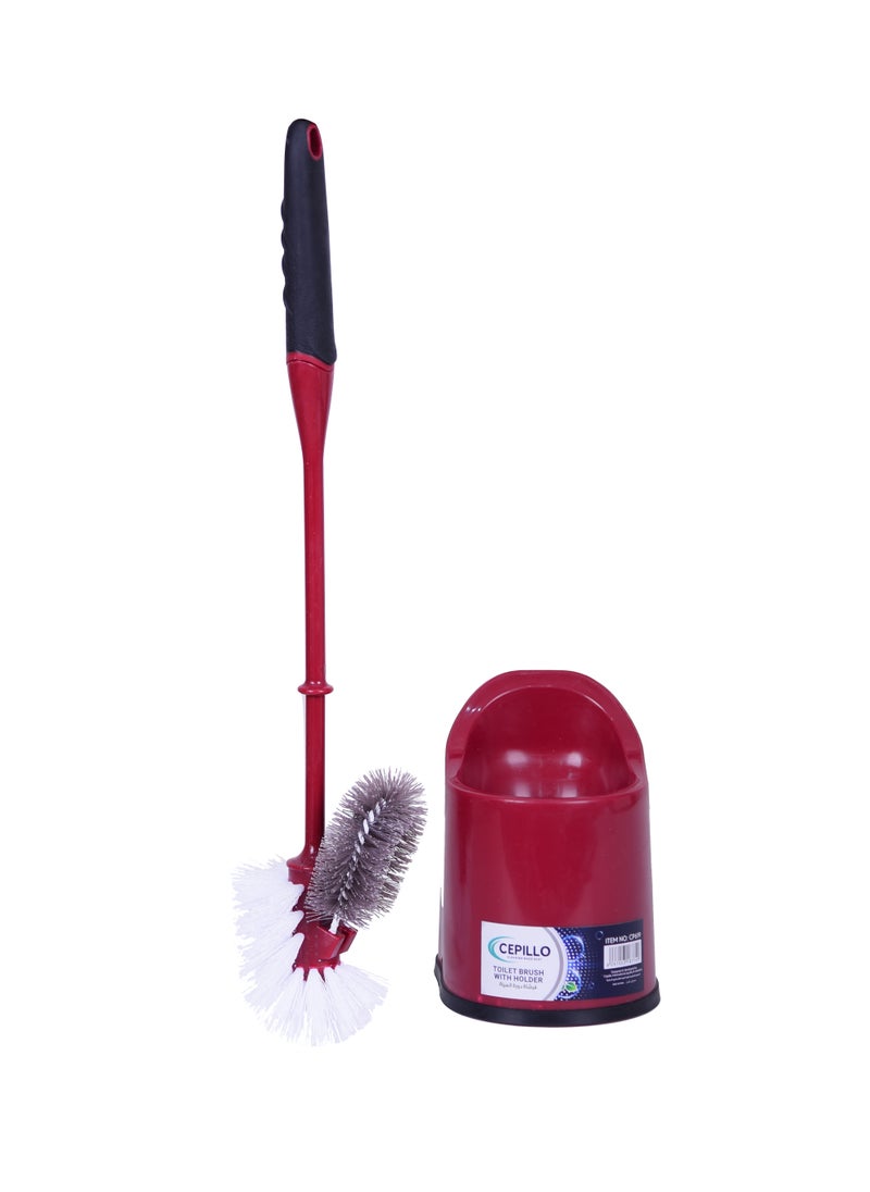 CEPILLO CEPILLO Toilet brush with holder set | Compact Round Design | Clears Clogged Toilets and drains | Ideal for Home & Office Use - Red/Black CP619  - Image 2