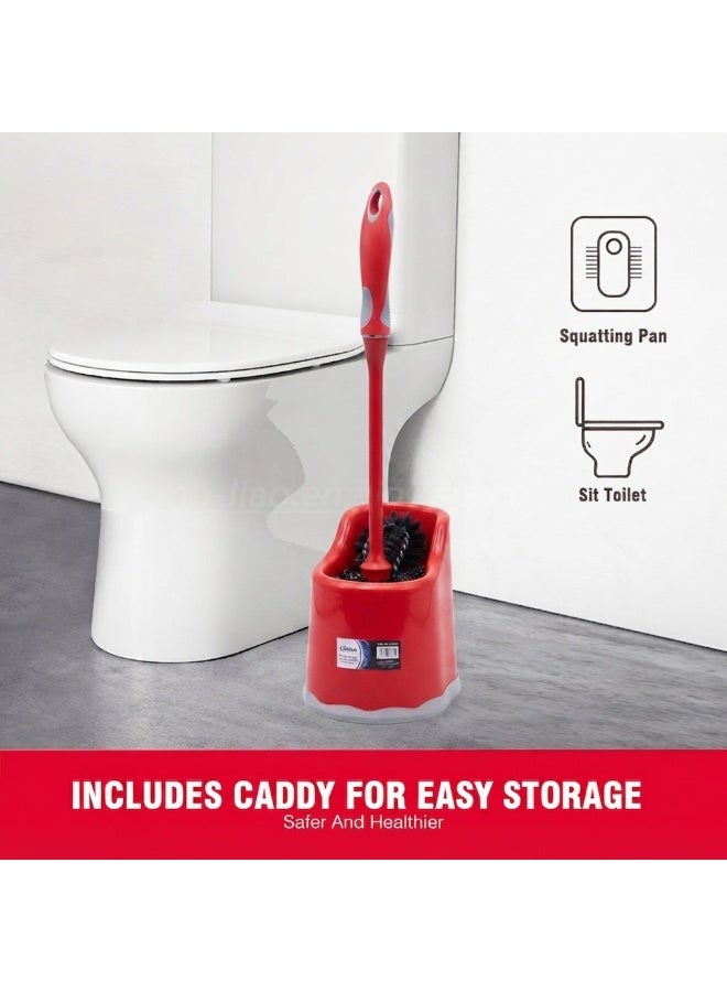 CEPILLO Toilet brush with holder set | Compact Round Design | Clears Clogged Toilets and drains | Ideal for Home & Office Use - Red/Black CP619 - Image 2