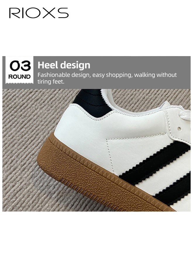RIOXS Womens Athlesiure Shoes, Classic Retro Trainers Shoe, Casual Sneakers For Women, Lace-Up Low-Top Shoes, Versatile Trendy Ladies Sneakers, Anti Slip Walking Trainers With Platform/ Regular Heel, Soft Gum Sole Running Shoes, White Women's Sneakers - Image 4