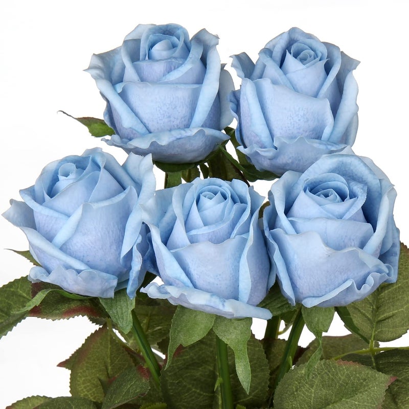 Artificial Realistic Roses Blue Flowers 24 Real Touch Silk Roses Bouquet Long Stems Rose for Flower Arrangement Fake Roses Decor for Home Party Wedding Table Centerpieces Roses Realistic 5 Pcs