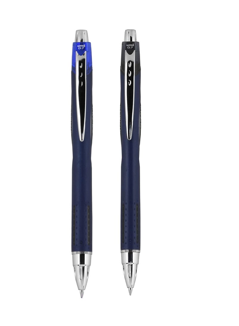 Uniball 2-Piece Jetstream Retractable Rollerball Pen 0.7mm Tip Blue And Black Ink - Image 1