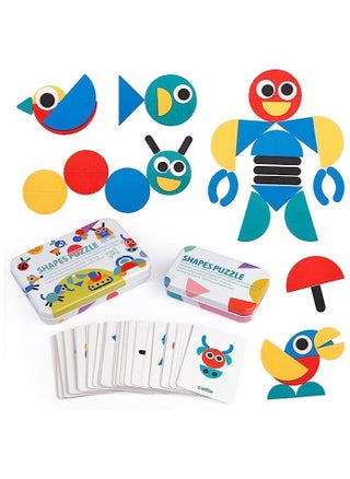 Goolsky  Wooden Pattern Blocks - Tangram Shape Puzzle Set Color Sorting Stacking Game Wood Animal Jigsaw Preschool Montessori Brain Teaser STEM Gift Toddler Kids (60 Pattern Cards) - pzsku/Z77688E4F6036AA8BC6FEZ/45/_/1689149900/08bdfe13-9339-4a23-9614-f7b827d03749