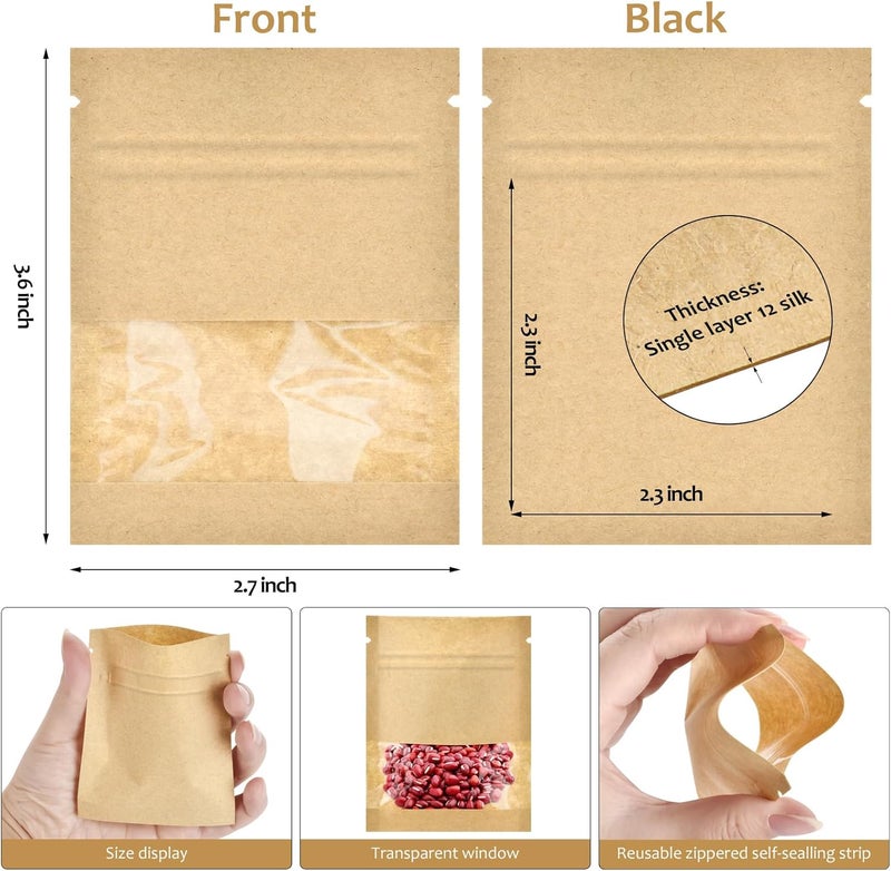 Wteehn 100 Pcs Resealable Mini Kraft Seed Envelopes with Window - 2.7"x3.5" Zip Lock Bags - Image 2
