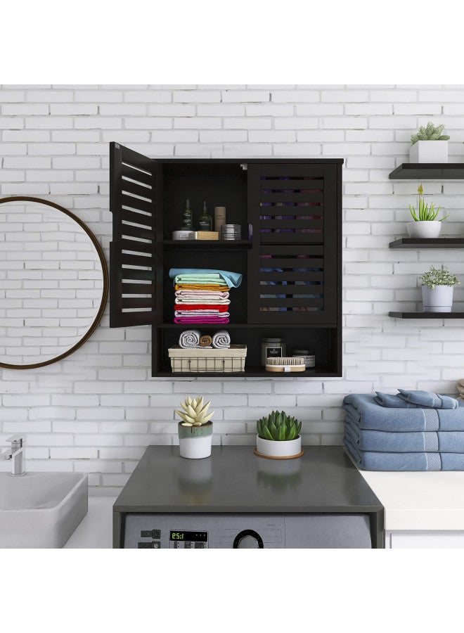 SMIBUY SMIBUY Bathroom Cabinet Wall Mounted, Bamboo Over-The-Toilet Storage Organizer, Space Saver Medicine Cabinet with 2 Door and Adjustable Shelves (Black)  - Image 3