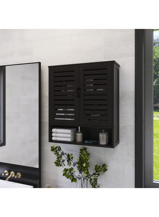SMIBUY SMIBUY Bathroom Cabinet Wall Mounted, Bamboo Over-The-Toilet Storage Organizer, Space Saver Medicine Cabinet with 2 Door and Adjustable Shelves (Black)  - Image 2