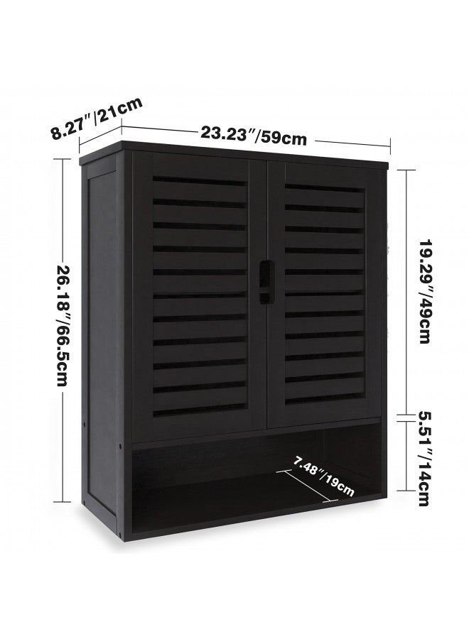 SMIBUY SMIBUY Bathroom Cabinet Wall Mounted, Bamboo Over-The-Toilet Storage Organizer, Space Saver Medicine Cabinet with 2 Door and Adjustable Shelves (Black)  - Image 4