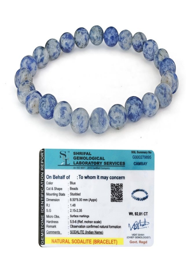 CRIKI Natural Sodalite Bracelet - Certified Blue Bracelet for Communication, Quick Decision-Making, Public Speaking, Confidence, and Balance Throat and Third Eye Chakra Healing - 8MM Bead (6.5 Inch) - Image 1