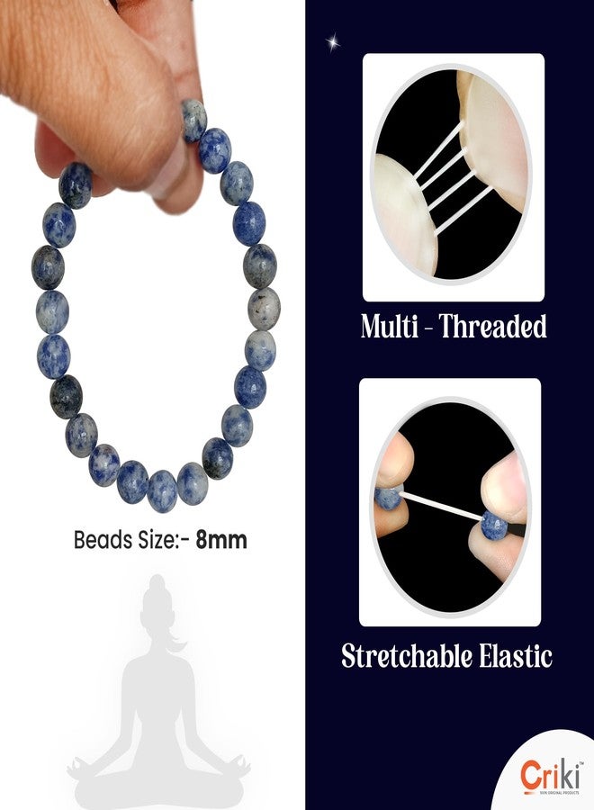 CRIKI Natural Sodalite Bracelet - Certified Blue Bracelet for Communication, Quick Decision-Making, Public Speaking, Confidence, and Balance Throat and Third Eye Chakra Healing - 8MM Bead (6.5 Inch) - Image 2