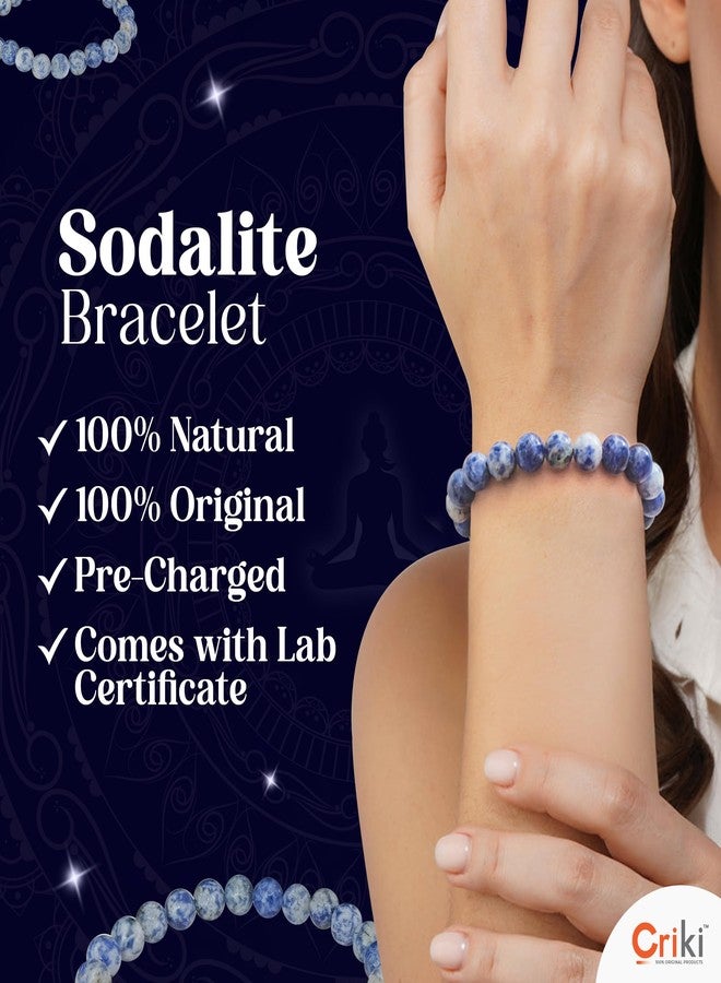 CRIKI Natural Sodalite Bracelet - Certified Blue Bracelet for Communication, Quick Decision-Making, Public Speaking, Confidence, and Balance Throat and Third Eye Chakra Healing - 8MM Bead (6.5 Inch) - Image 4