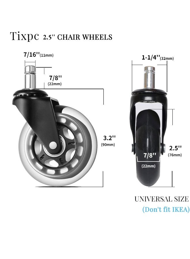 5-Pack Office Chair Casters - PU Insert Rod, Electrophoresis Transparent, Quiet Replacement Accessories for Office Furniture (Black) - Image 4