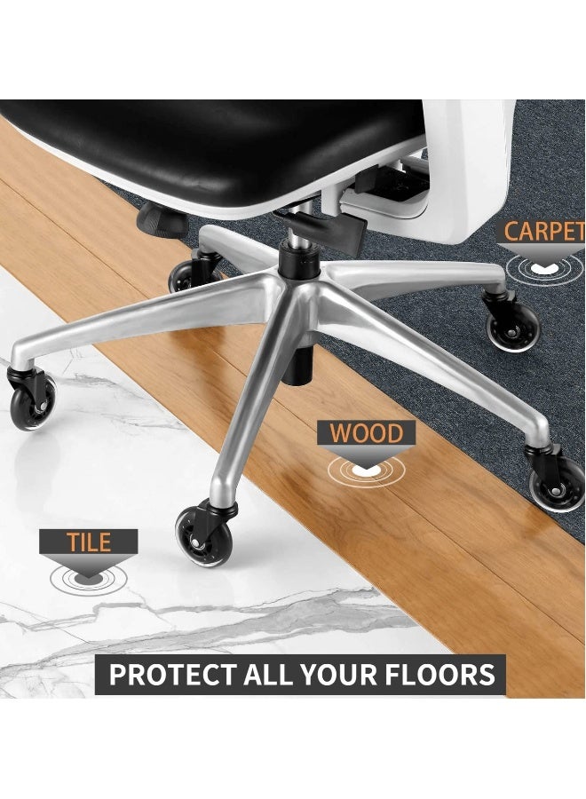 5-Pack Office Chair Casters - PU Insert Rod, Electrophoresis Transparent, Quiet Replacement Accessories for Office Furniture (Black) - Image 2