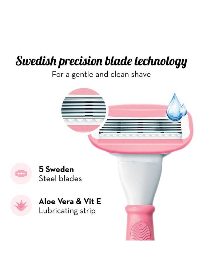 Plush 5 Sweden Steel Blade Razor For Women | Reusable Body Razor With Aloe Vera Lubricating Strip | Pivoting Head | 1 Extra Cartridge | Irritation-Free, Easy & Safe, No Bumps | Ideal For All Skin Types  - Image 3