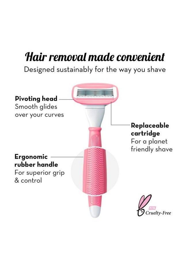Plush 5 Sweden Steel Blade Razor For Women | Reusable Body Razor With Aloe Vera Lubricating Strip | Pivoting Head | 1 Extra Cartridge | Irritation-Free, Easy & Safe, No Bumps | Ideal For All Skin Types  - Image 4