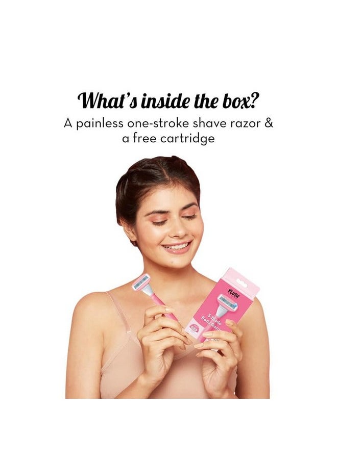 Plush 5 Sweden Steel Blade Razor For Women | Reusable Body Razor With Aloe Vera Lubricating Strip | Pivoting Head | 1 Extra Cartridge | Irritation-Free, Easy & Safe, No Bumps | Ideal For All Skin Types  - Image 2