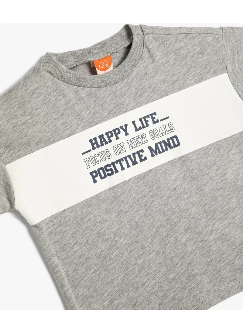 KOTON T-Shirt Slogan Printed Crew Neck Short Sleeve