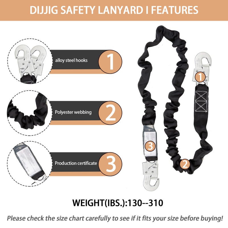 DIJJIG Fall Protection Safety Harnesses Full Body Roofing Construction Harness 5 Point Adjustment Harness Padded Black OSHA/ANSI COMPLIANT - Image 3