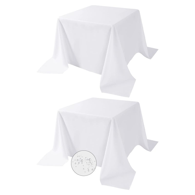 Fokitut 2 Pack Waterproof Square Tablecloth 90x90 Inch Stain Resistant and Wrinkle Polyester Table Cloth Fabric Table Cover for Kitchen Dining Wedding Party Holiday DinnerWhite
