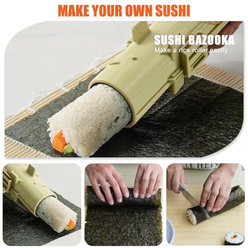 SmileTools Sushi Making Kit, Food Grade Sushi Bazooka, Sushi Roller, Sushi Maker, Sushi Mold for Beginners (Khaki) - Image 2