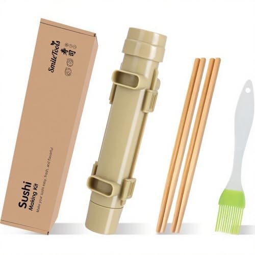 SmileTools Sushi Making Kit, Food Grade Sushi Bazooka, Sushi Roller, Sushi Maker, Sushi Mold for Beginners (Khaki) - Image 1