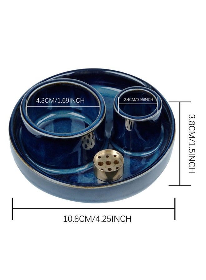 Fancy Lemon 4 in 1 Incense Holder, Ceramic Incense Stick and Palo Santo Holder,Sage Holder for Burning- 4.25" Ceramic Ash Catcher Tray for Meditation and Yoga Room (Blue) - Image 3