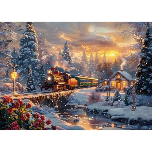 Yunlus Jigsaw Puzzles for Adults 1000 Pieces Christmas Puzzles Impossible Hard Difficult Challenging Puzzles for Adults Snowy Journey Winter Holiday Jigsaw Puzzle 1000 Pieces 28 x 20 inch - Image 1
