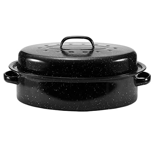 JY COOKMENT 15.7" Enameled Oval Roaster with Domed Lid - For Turkey, Chicken, Ham, Dishwasher Safe - Image 1