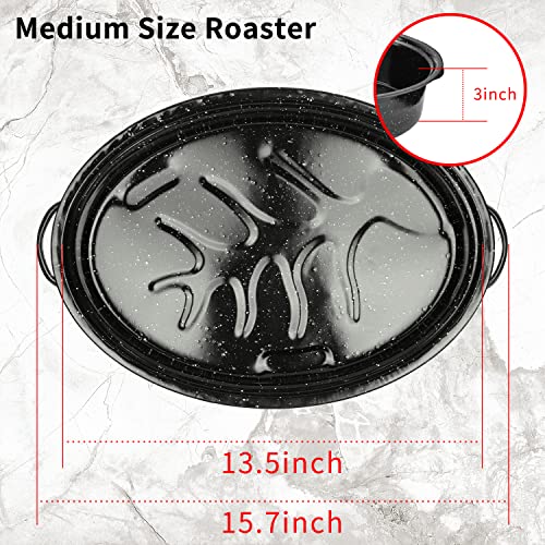 JY COOKMENT 15.7" Enameled Oval Roaster with Domed Lid - For Turkey, Chicken, Ham, Dishwasher Safe - Image 5