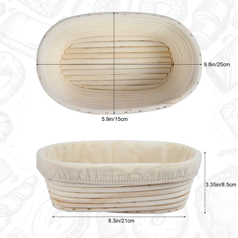 BACCZZY 3Pcs Banneton Bread Proofing Basket, 10 inch Oval Banneton Basket,Sourdough Proofing Basket,Bread Bowl Handmade Rattan Baskets and Liners for Professional & Home Sourdough Bread Baking - Image 2