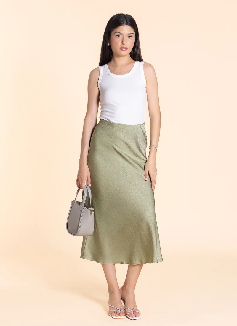 SHAPES TEXTURED MIDI SATIN SKIRT