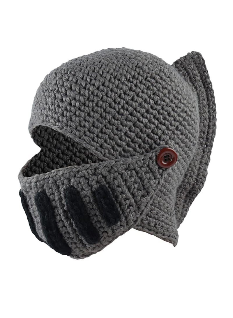 Generic Roman Knight Helmet Winter Warm Hat, Visor Crochet Knit Beanie Hat Mask Set Handmade Winter Knit Beanie Hat Winter Roman Knight Knit Hat Earflap Ski Hat Winter Knitted Hat for Adult Kids  - Image 1