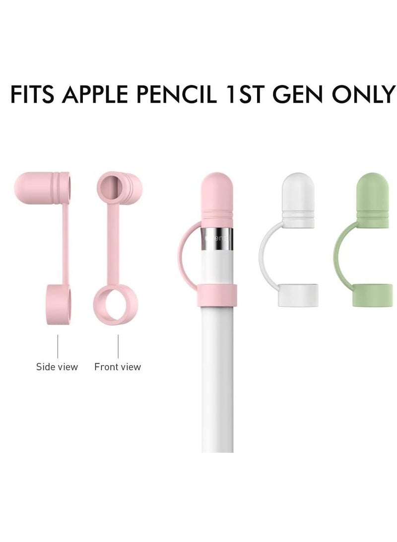 Silicone Cap Cover Replacement for Apple Pencil 1st Gen Anti-Lost Holder 3 Pack White Pink Green  - Image 1