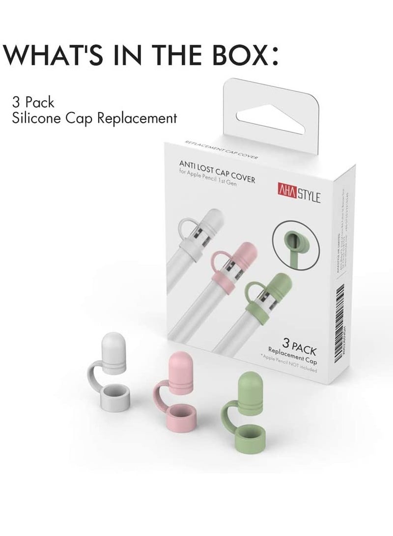 Silicone Cap Cover Replacement for Apple Pencil 1st Gen Anti-Lost Holder 3 Pack White Pink Green  - Image 2