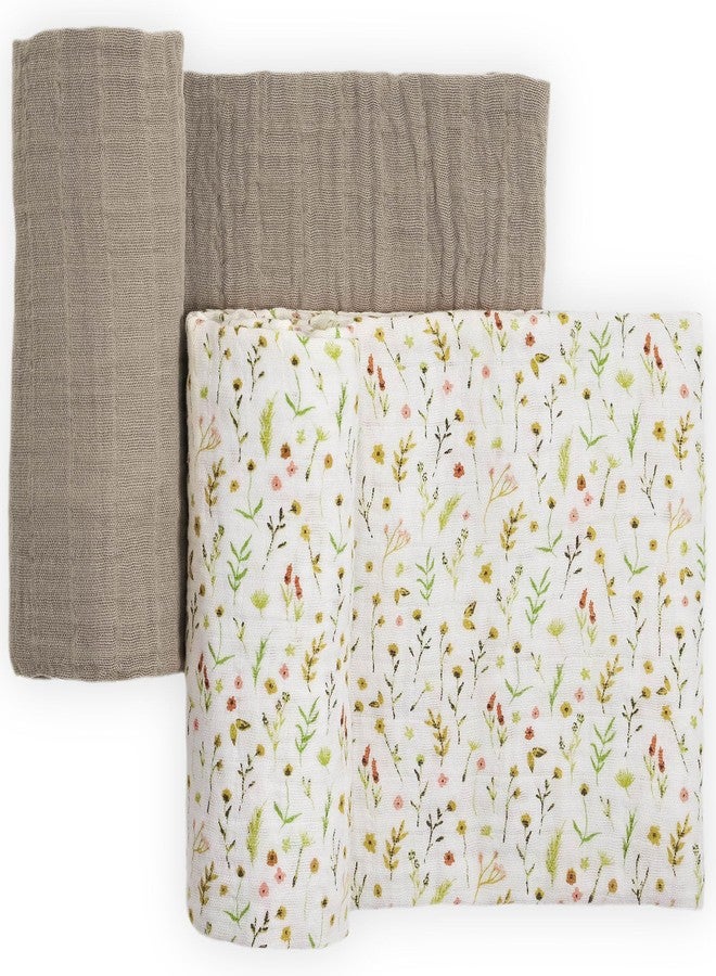 Little Unicorn 100% Natural Organic Cotton Muslin Swaddle Blanket 2 Pack | Giftable Set of 2 swaddles (Floral Field) - Image 1